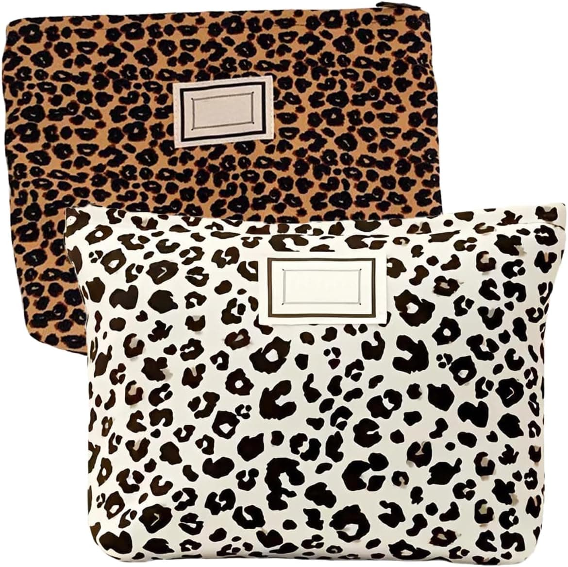 2 PCS Leopard Makeup Bags Canvas Cosmetic Pouch Leopard Print Make Up Bag Multifunctional Cosmetic Handy Purse Portable Toiletry Wash Bag Travel Organizer with Zipper for Women Girls