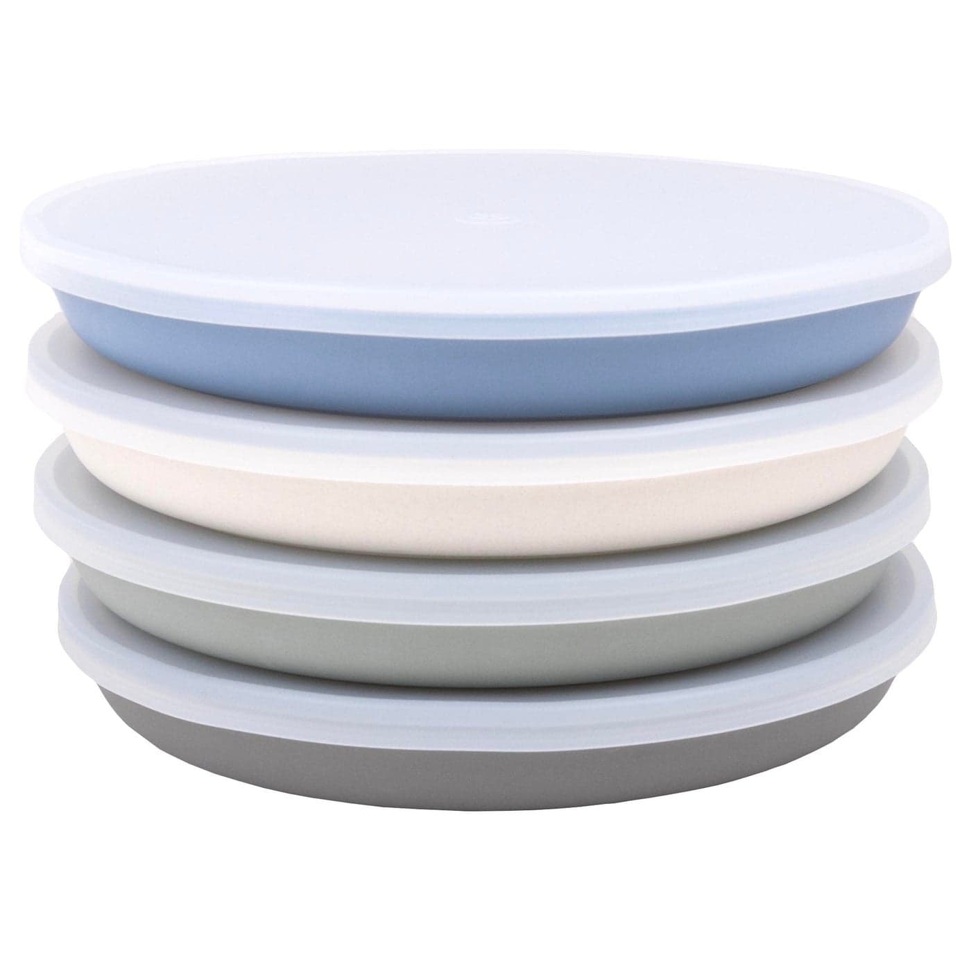 WeeSprout Bamboo Plates with Silicone Lids Set of 4 KidSized Dinnerware Cereal Leftovers Snacks Dishwasher Safe Melamine Dishware Blue Green Gray Beige