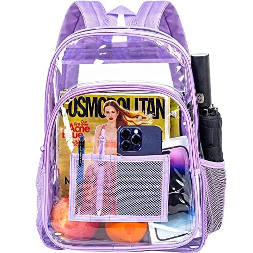 gxtvo Clear Backpack, Heavy Duty Transparent Bookbag, See Through Backpacks for Women Men- Purple