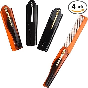 Kare Kind Folding Pocket Comb 4 Pc Fine Tooth Comb 2 Brown and 2 Black Set For Styling Hair Mustache Beard Mens Grooming