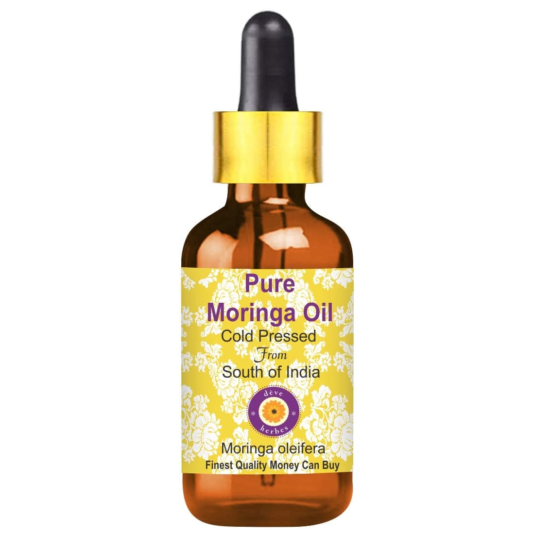 Deve Herbes Pure Moringa Oil Moringa oleifera with Glass Dropper Cold Pressed Natural Undiluted For Diluting Essential Oils For Skin Massage Men Women 30ml