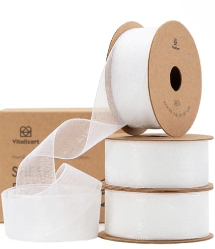 Vitalizart White Ribbon Organza Sheer Ribbon 1 inch x 30 Yd Handmade Fabric Ribbons for Gift Wrapping Christmas Tree Crafts Bows Wedding Invitations Wreaths Wrap Off White