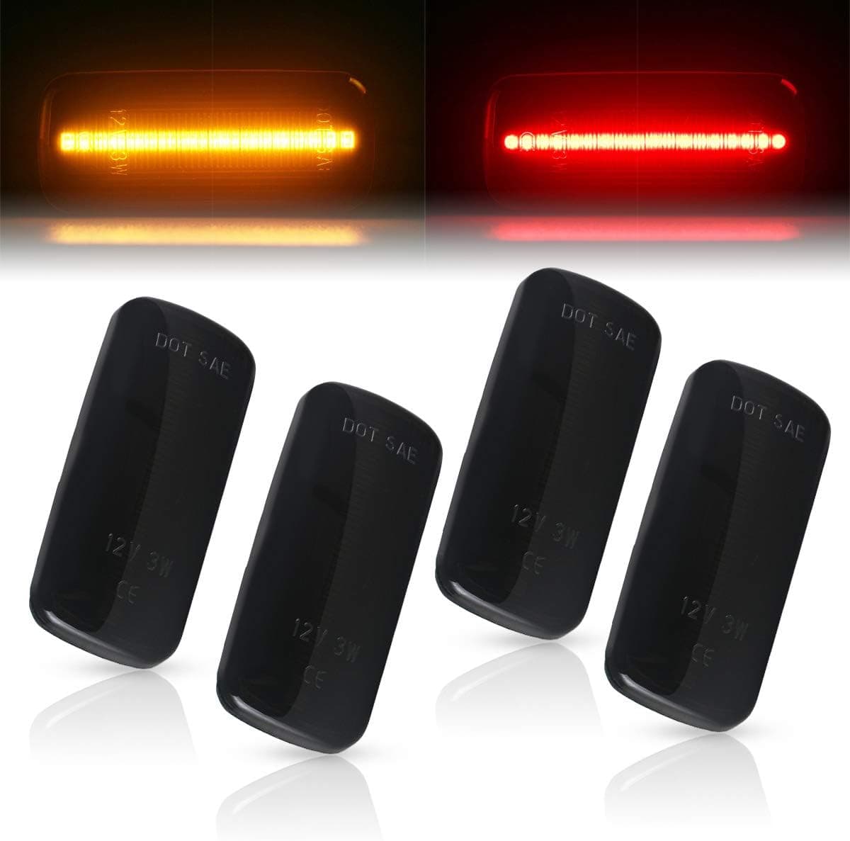 Gempro 4Pcs Front Rear Dual Fender Amber/Red LED Side Marker Lights Lamp Assembly Compatible with Dodge Ram 1500 2500 3500 (Smoke Lens)