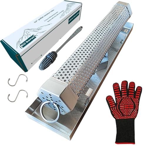 KUkoruo Pellet Smoker Tube with Tube Lid Tray 5 Hours of Billowing Smoke Hot or Cold Smoking for Any Grill or Smoker Tray is Compatible With All Standard 12inch Hexagonal Smoker Tubes