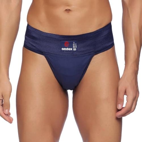 omtex Athletic Tokyo Cotton Stretchable Supporter Back Covered with Cup Pocket, Ideal for Workout and Sports Quick Dry Moisture Wicking Underwear Navy Blue - Medium