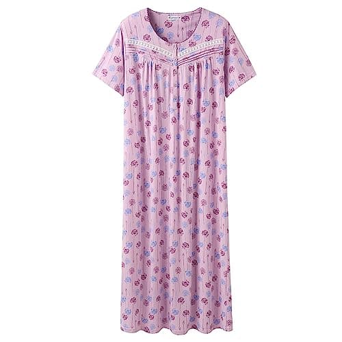 Keyocean Cotton Women Nightgown, Soft Comfy Lightweight Short Sleeves Ladies Nightdress, Danerlion Floral on Purple, XX-Large (XXL)