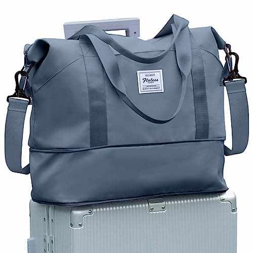 Travel Tote Bag, Spirit Airlines Personal Item Bag 18x14x8 Waterproof Expandable Duffel Gym Tote Bag, Carry On Overnight Bags for Women with Trolley Sleeve Wet Pocket,travel duffel bags,JewelBlue