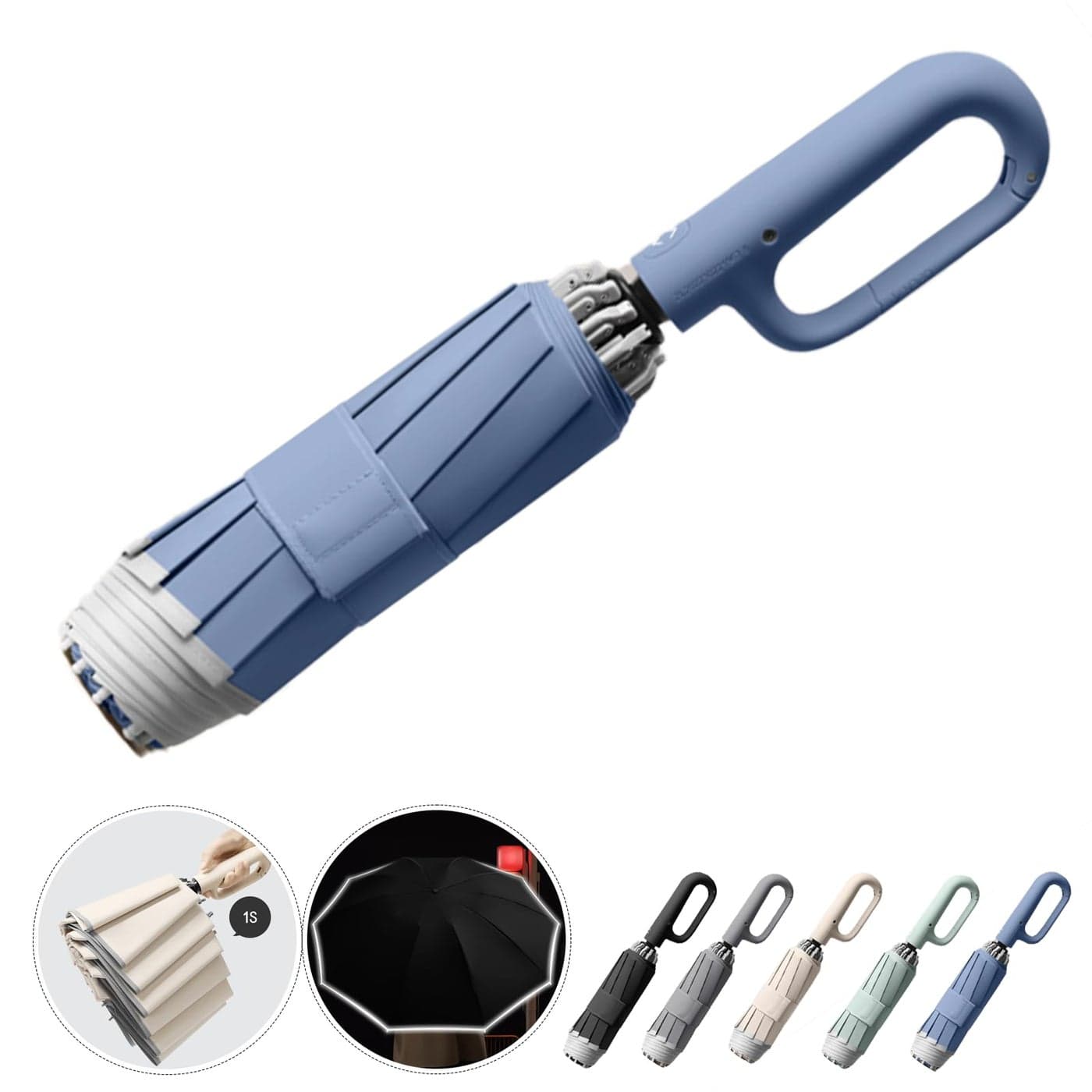 Ring Buckle Fully Automatic Umbrella Reflective Safety Strip Sturdy Windproof Reverse Automatic Travel Portable Compact Folding Blue