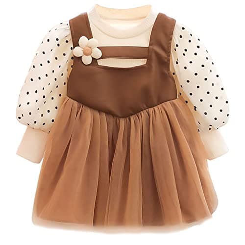 Bold N Elegant Trendy Girls Balloon Sleeve PU Leather Luxury Party Frock Mini Dress Pinafore Pinny for Girls (Brown, 3-4 Years)