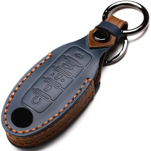 ZiHafate Leather Car Key Fob Cover Compatible with Nissan Keyless Remote Control for Nissan X-trail Rogue Altima Quest Pathfinder Sentra Patrol Cima Fuga Armada Teana Murano etc (C-Blue)