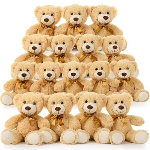 MorisMos 16 Packs Teddy Bears Bulk Stuffed Animals 14in Small Teddy Bear Plush Cute Stuffed Bears for Centerpiece Baby Shower Valentines Wedding Birthday Light Brown