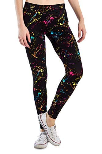 Tipsy Elves Black Neon Splatter Fitness Workout Leggings for Women Size Large