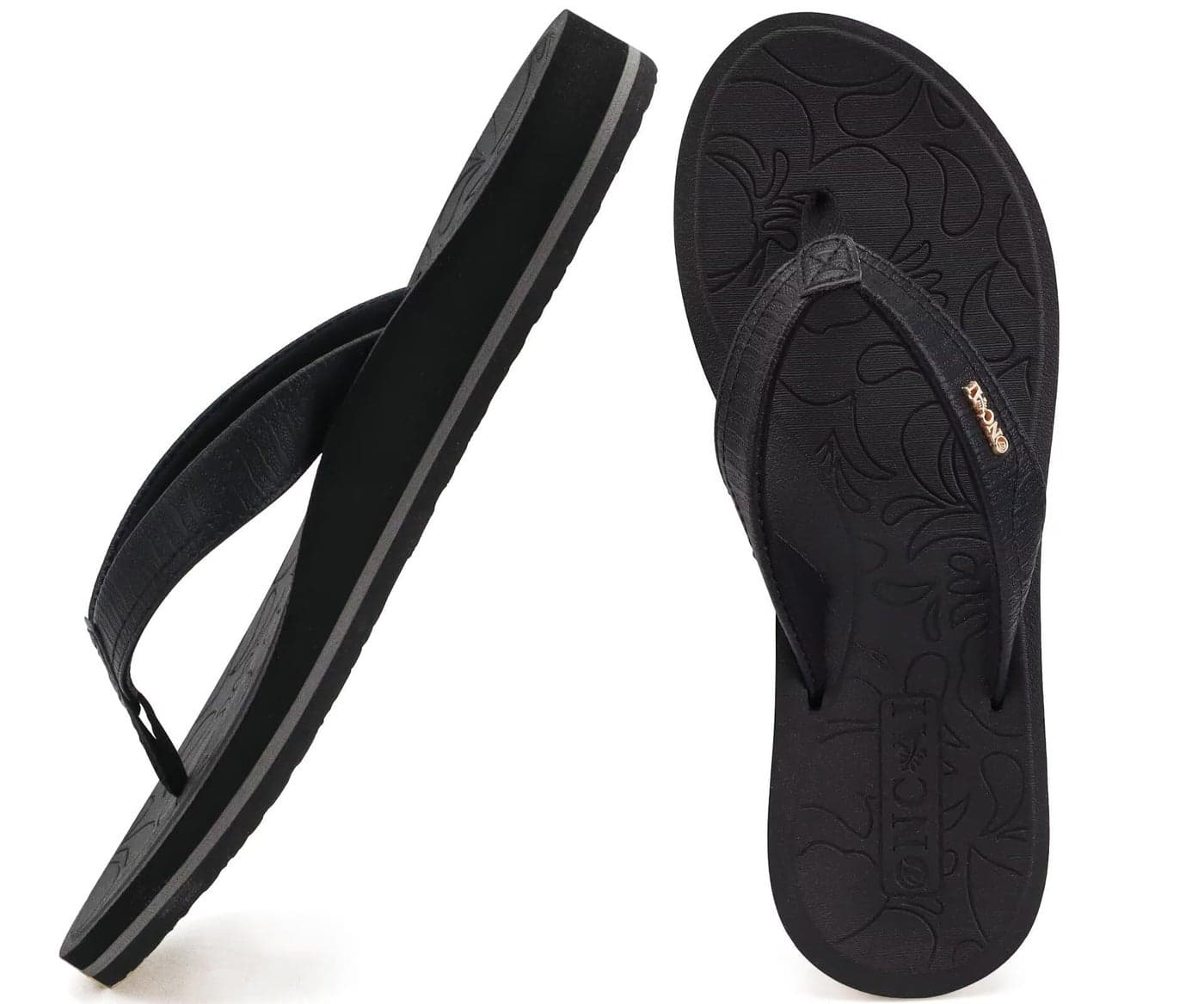 ONCAI Women's Flip Flops Comfortable Summer Beach Thong Sandals for Women 2025 with Cushion Walking Arch Support Yoga Mat Indoor Outdoor Soles Black Size 9