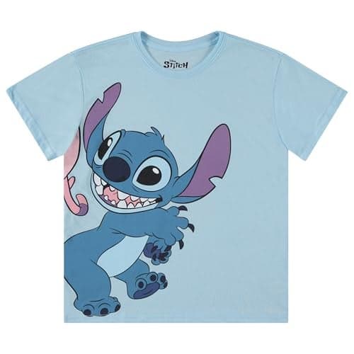 Disney Ladies Lilo and Stitch Shirt - Ladies Classic Lilo and Stitch Embroidery Tee Lilo and Stitch Front and Back T-Shirt (Blue, X-Large)
