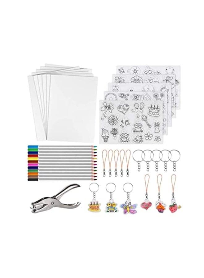 58Pieces Heat Shrink Plastic Sheet Kit Include 10 PCS Shrinky Art Paper with 5 Pcs Shrinky Art Paper with Pattern, Accessories for Kids Creative Craft