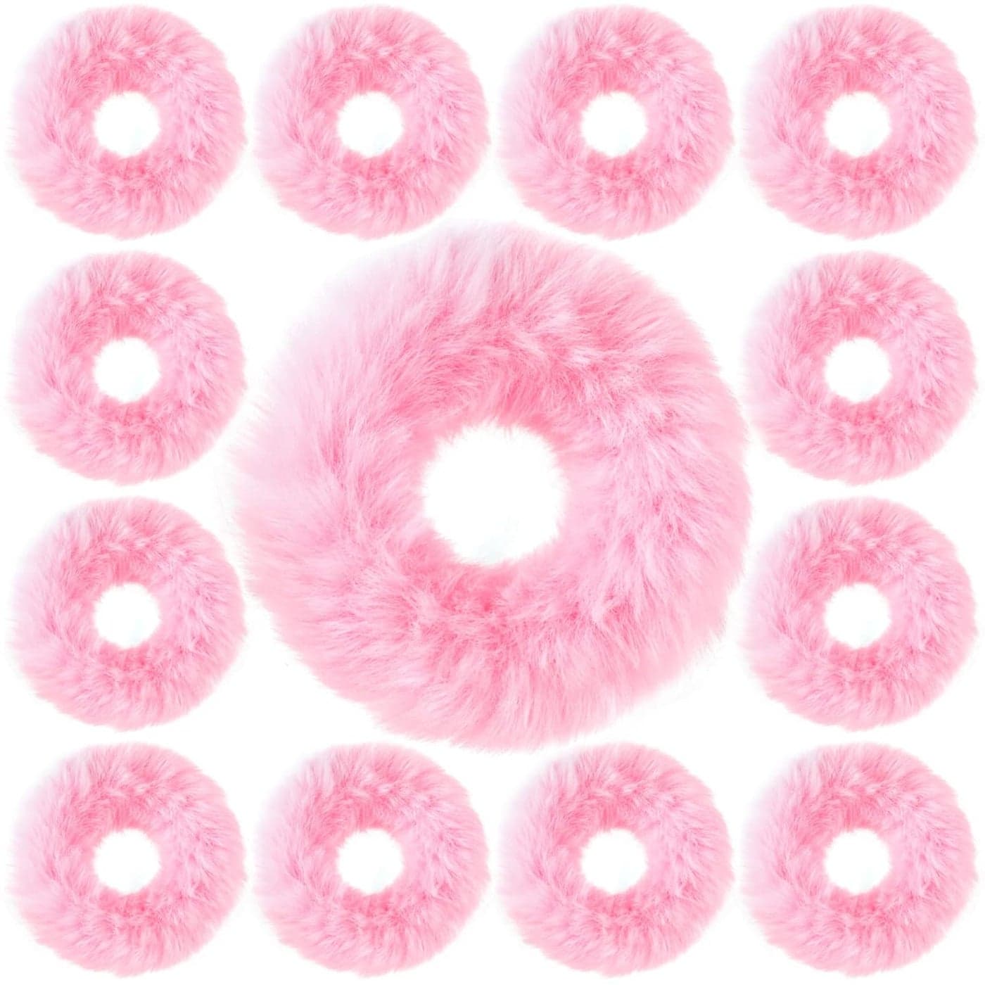 OIIKI Pink Fuzzy Hair Scrunchies 14pcs Furry Hair Scrunchies Furry Hair Bands with Faux Rabbit Fur Elastic Hair Tie Ponytail Holders for Girls Women Hair Accessories