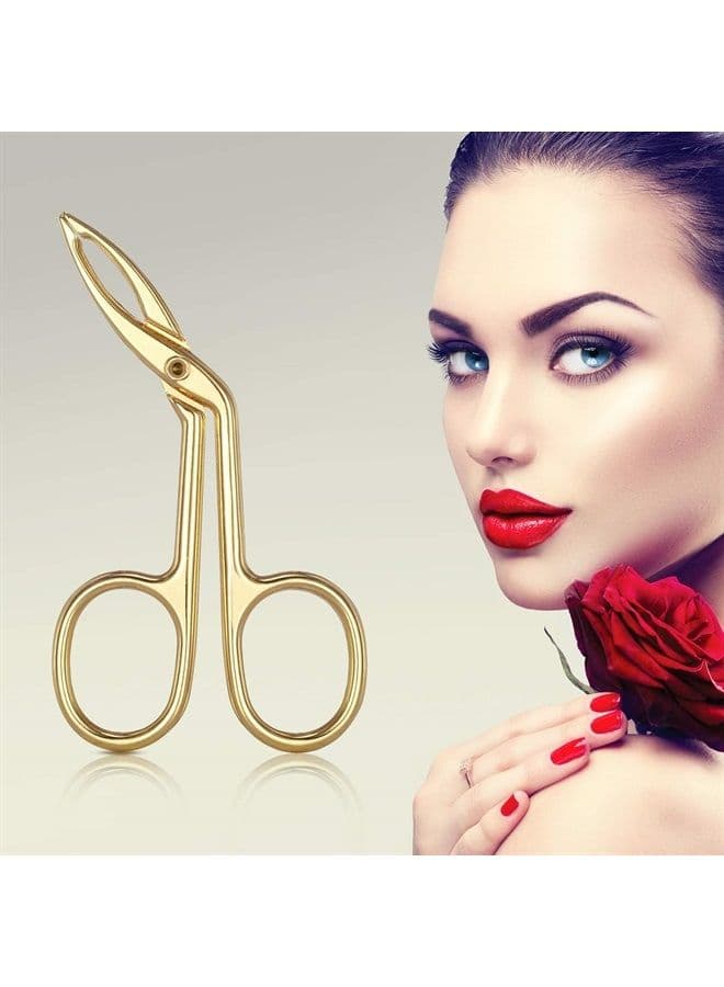 3 Packs Eyebrow Tweezers, Scissors Handle Shaped Eyebrow Straight Tip Tweezers Clip, Flat Tip Tweezers Hair Plucker, Straight Tip Hairgripping Eyebrow(Gold Plated)