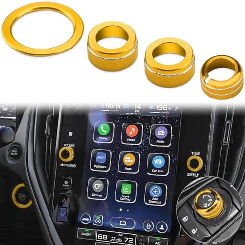 Auovo Volume Tune Knob Cover Fit for Subaru Crosstrek Impreza Accessories 2024202620252026 Forester2025 Outback Legacy 2225 WRX 2426 Ascent Push Start Rearview Mirrors Knob Ring 4pcs Gold