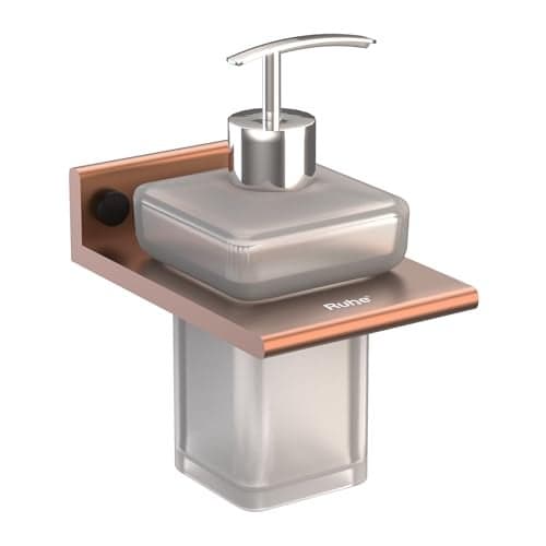 Ruhe Ember Series Aluminium Liquid Soap Dispenser | Wall Mounted | Shampoo Conditioner Holder | Handwash Dispenser for Wash Basin, Bathroom and Kitchen Sink | Bathroom Accessories | Rose Gold