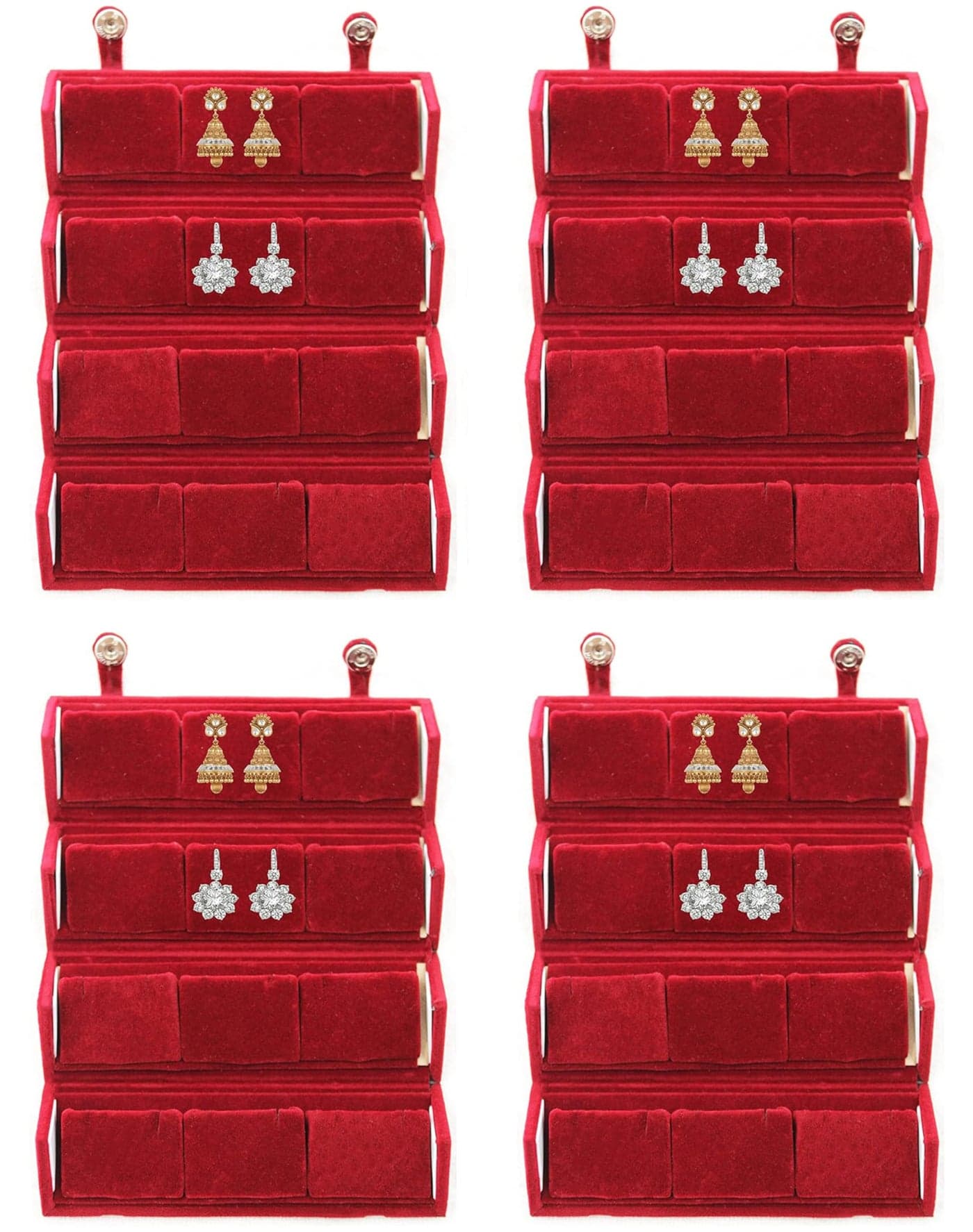 atorakushon Velvet Maroon 12 Pair Earring Jewellery Storage Box Travelling Organizer For Women Pack of 4