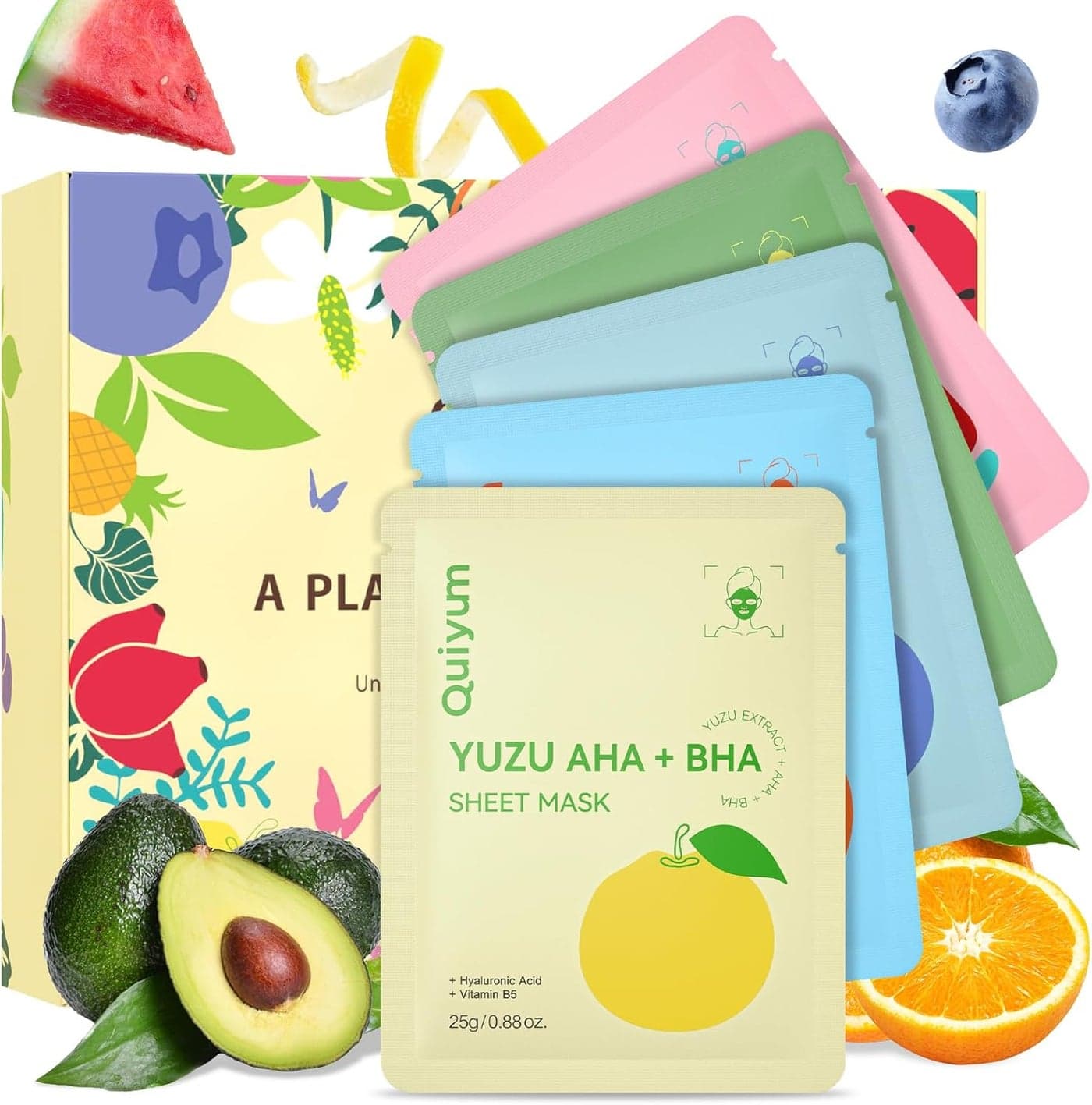 Face Mask Skincare Set of 25 with Vitamin C Niacinamide AHA Hyaluronic Acid Avocado for Radiance Hydration Pore Care Pamper Care Package Gift for Women Teenage Girls Her