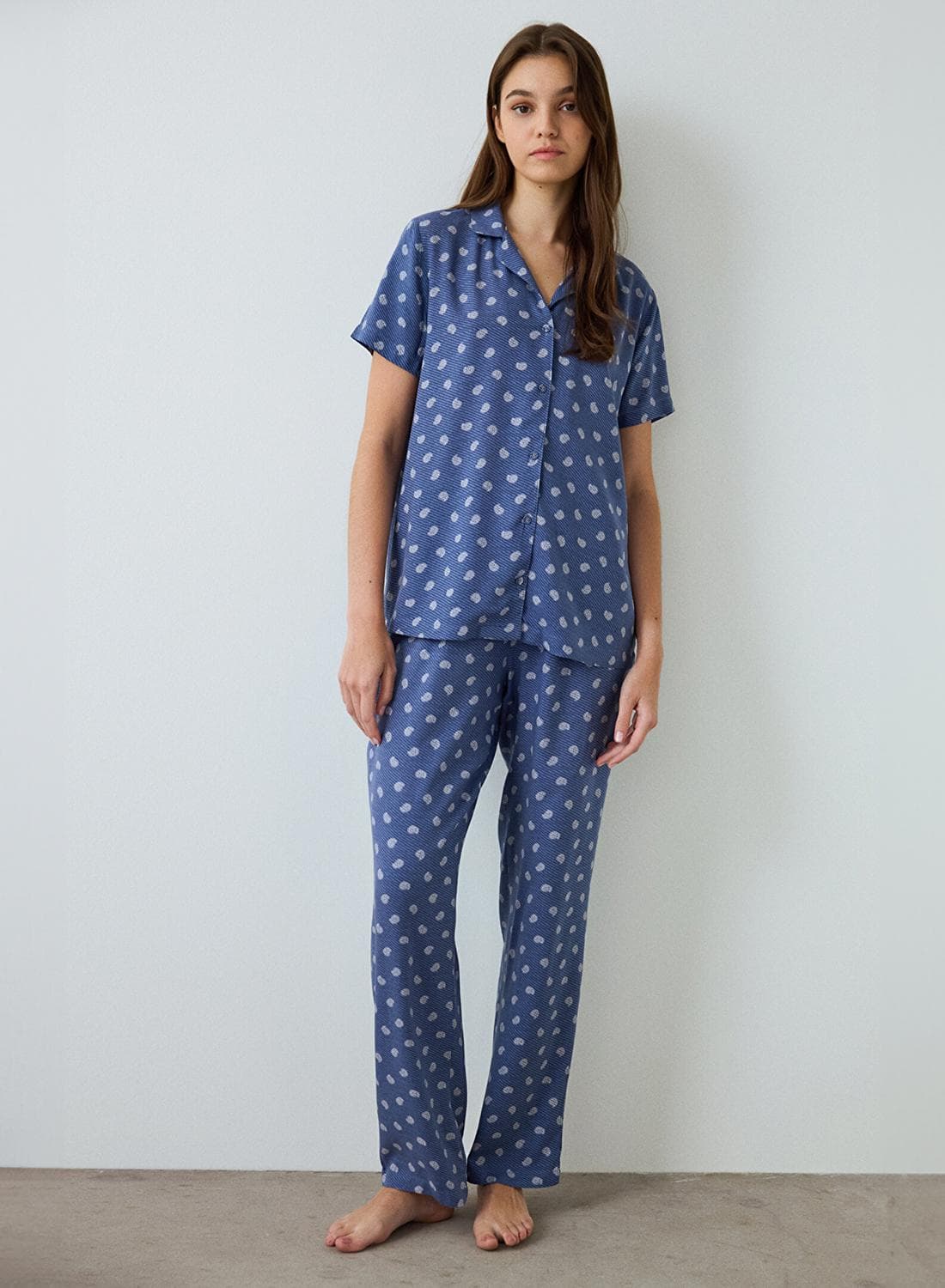 Penti Indigo Floral Print Shirt Collar Short Sleeve Pyjama Set