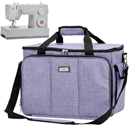 HOMEST Sewing Machine Carrying Case with Multiple Storage Pockets, Universal Tote Bag with Shoulder Strap Compatible with Most Standard Singer, Brother, Janome, Purple (Patent Design)