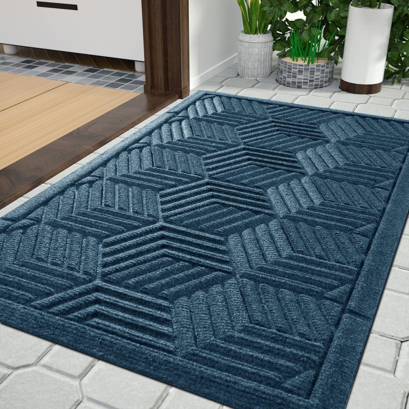 Yimobra Front Entrance Door Mat AllSeason Heavy Duty Outdoor Indoor Entryway Floor Mat Sturdy Natural Rubber Non Slip Resist Dirt Water Absorption Easy Clean 36X24 Inch Blue