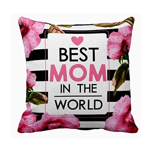 TheYaYaCafe Birthday Gifts for Mom 12 x 12 inches Floral Best Mom in The World Printed Velvet Cushion (with Filler) Throw Pillow