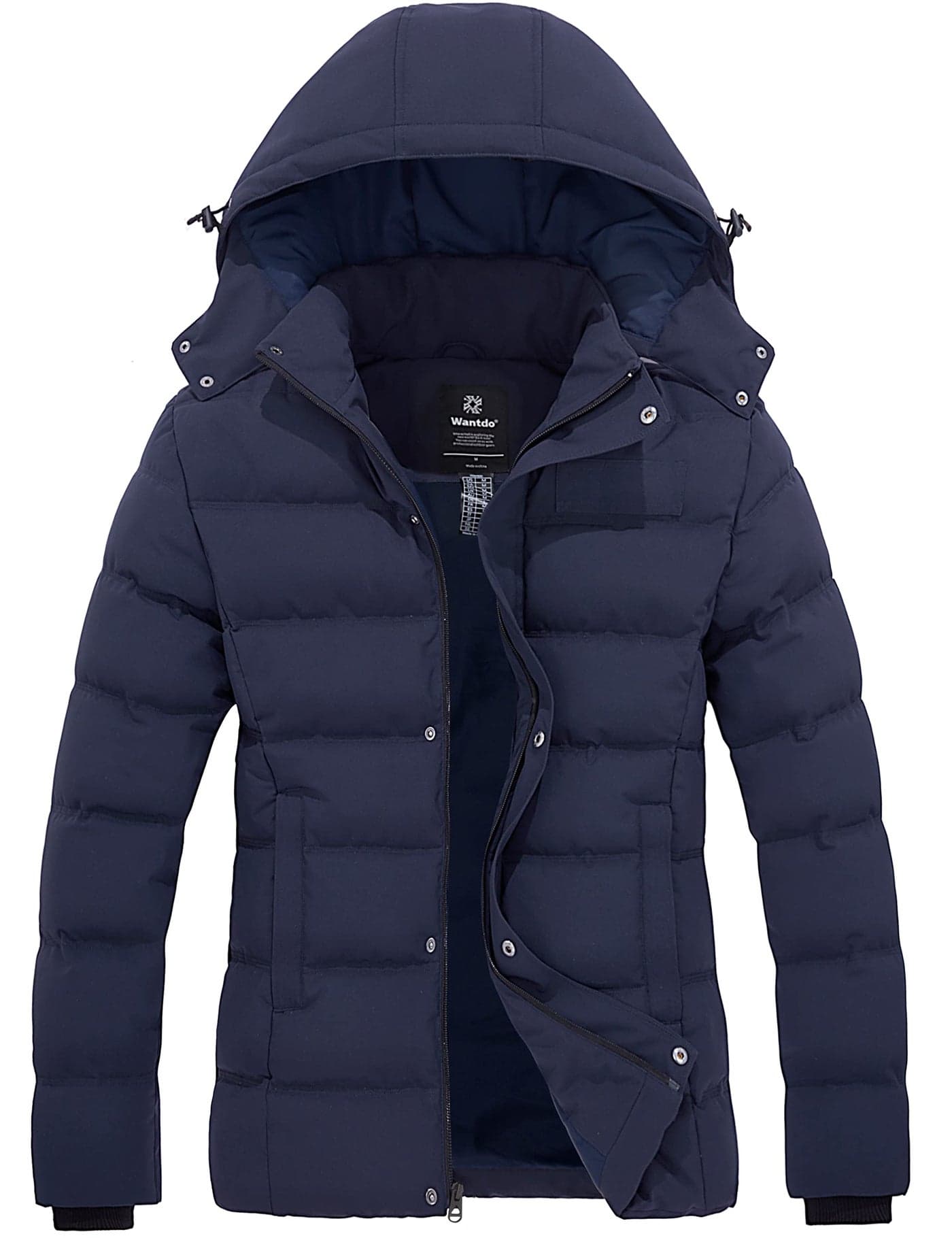 wantdo Women's Windproof Puffer Jackets Hooded Winter Coat Parka Jackets Navy XL