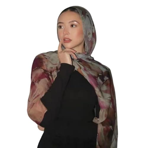 ZGMYC Watercolour Floral Printed Hijab Scarf for Women Soft Modal Cotton Instant Hijab Head Wraps Shawls Long Scarves