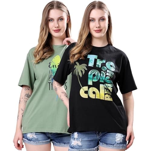 London Hills Women Oversized Tshirt || Oversized Tshirt for Woman Black_Green