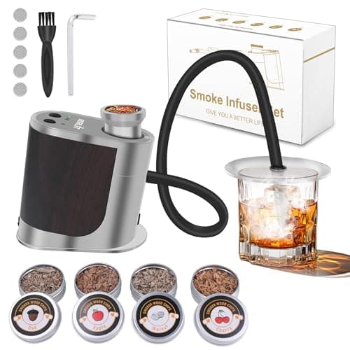 BORUIT Cocktail Smoker Kit Rechargeable-Adjustable Smoking Gun with 3 Settings,Auto Shut Off and 4 Flavors Wood Chips with smoked old fashioned kit - Whiskey Gifts for Men, Dad, Husband(White)