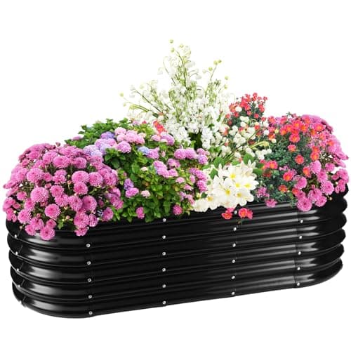 TBMLC 17" Tall Elevated Oval Metal Raised Garden Bed - 5ft x 2ft in Size and 0.8MM Thick Durable Planter Bed/Box for Vegetables Flowers Succulent at Patio/Garden Outdoor (Black, 5X2X1.4 FT)