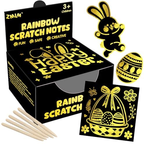 ZMLM Easter Basket Stuffers for Kids 165 Rainbow Scratch Paper Art Notes Easter Crafts for Kids Ages 48 Gifts Girls Boys Toys Classroom Prizes for Students School ActivityGold