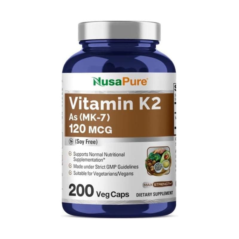 NusaPure Vitamin K2 MK7 120 mcg 200 Veggie Caps Soy Free NonGMO Vegan