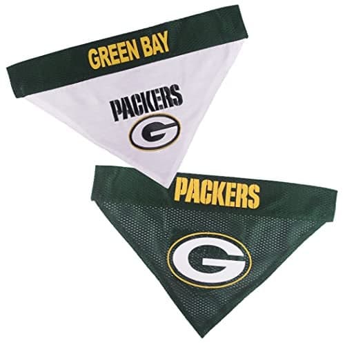 Pets First NFL DOG BANDANA - GREEN BAY PACKERS REVERSIBLE PET BANDANA. 2 Sided Sports Bandana with a PREMIUM Embroidery TEAM LOGO, Large/X-Large. - 2 Sizes & 32 NFL Teams available (GBP-3217-L-XL)