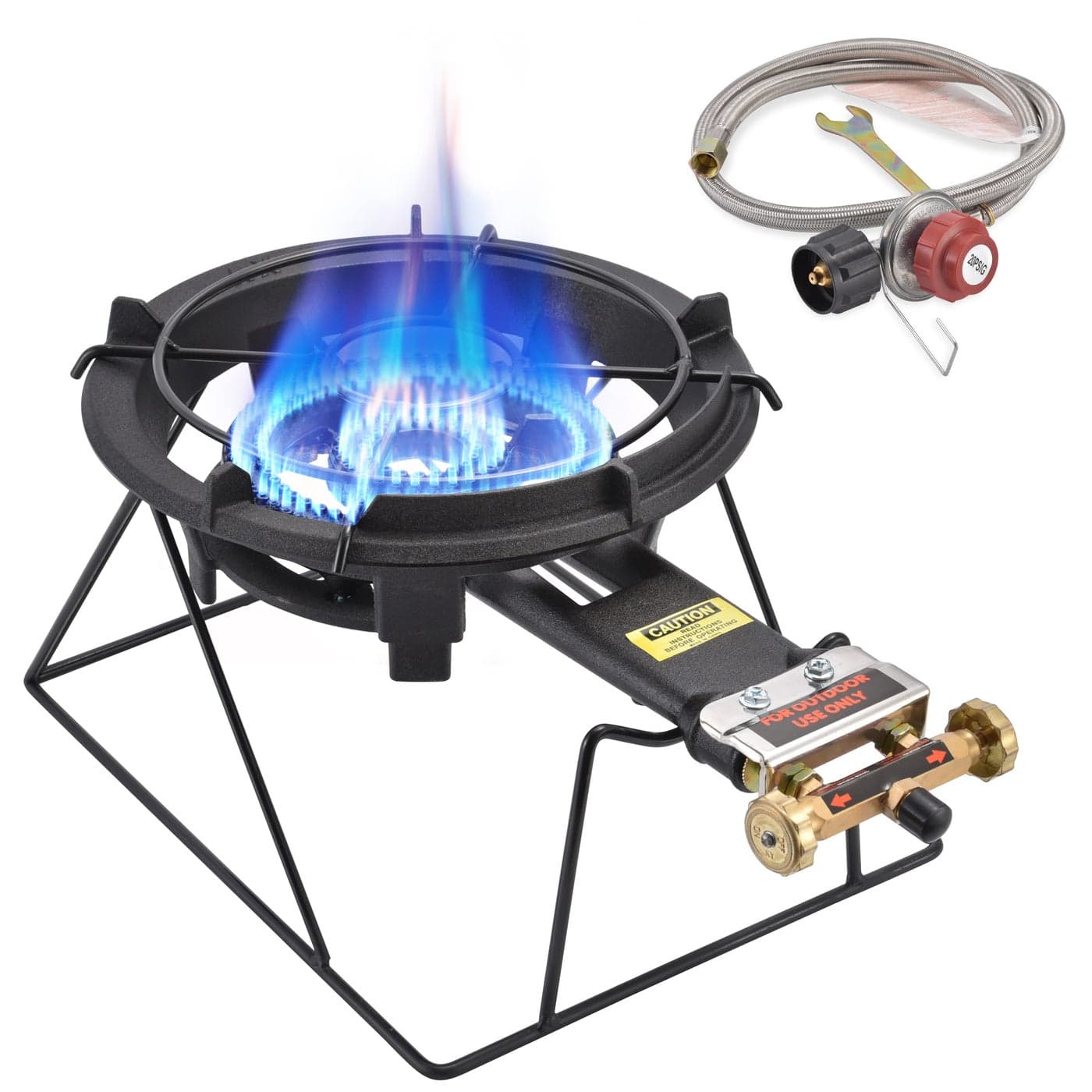 ARC Outdoor Propane Burner Stove 13 Single Propane Wok Burner Cast Iron Portable Wok Burner With Sturdy Stand Bilateral Control Rings and 020 PSI Adjustable regulator Stainless Steel Hose