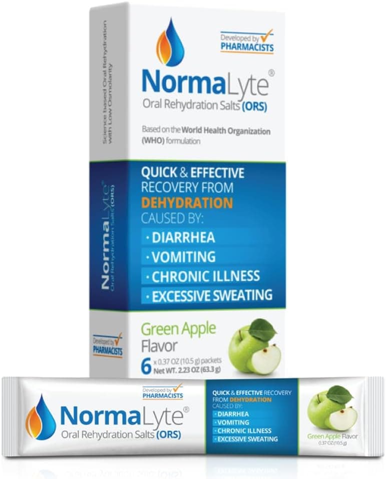 NormaLyte Oral Rehydration Salts Pack of 6 Apple Energy Supplements Electrolytes Packets Potassium Supplement Hydration Sachet No Preservatives Vegan Dehydration