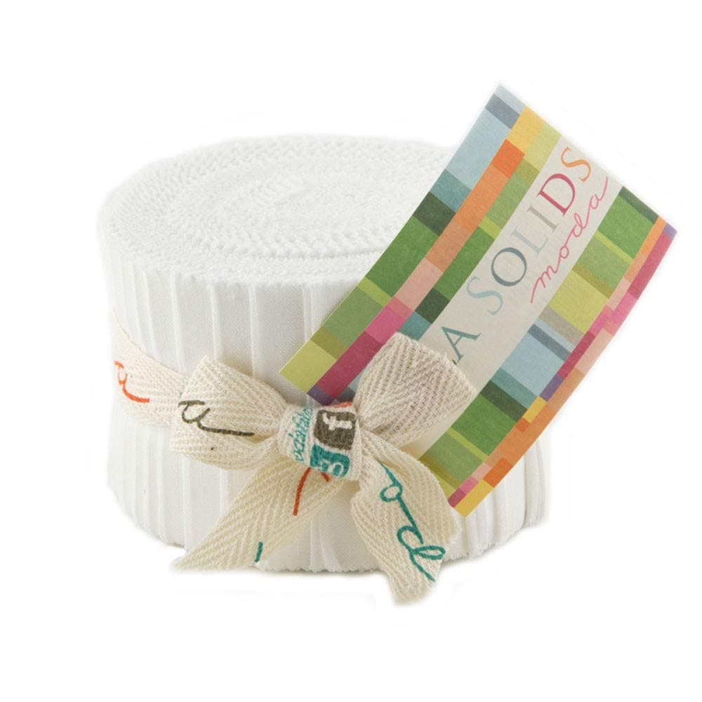 Bella Solids White Bleached Junior Jelly Roll 20 25inch Strips Moda Fabrics 9900JJR 98