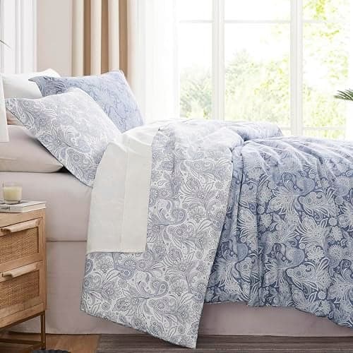 Southshore Fine Living, Inc. Reversible Oversized King Duvet Cover Set, California King Duvet Cover Pattern, Paisley Bedding, Hotel Quality Bedding King/Cal King, 2 Pillow Shams - Paisley Blue