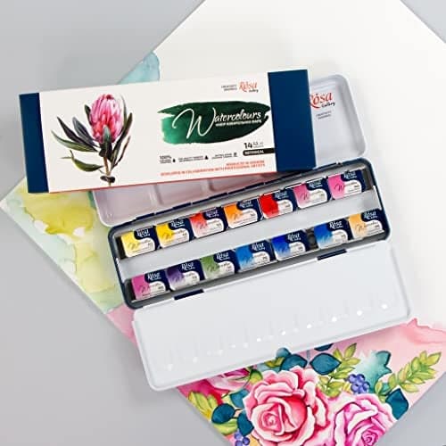 ROSA Gallery Watercolor Paint Set Botanical Unique Palette, Full Pans 2.5ml, Metal Case, Extra Fine Professional Watercolours (14 Full Pans)