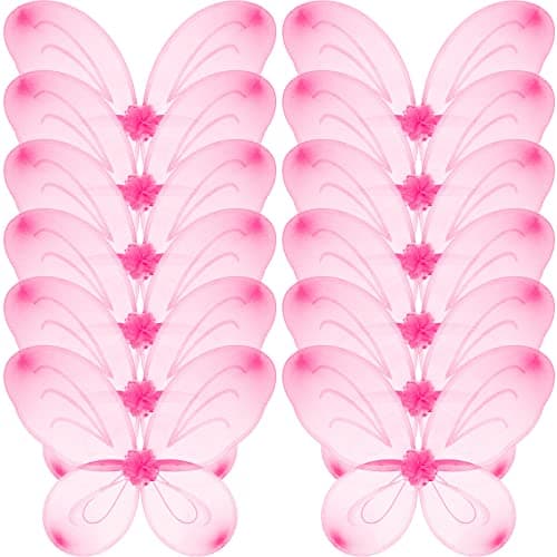 12 Pcs Butterfly Fairy Wings Butterfly Wing Dress up Party Costume Accessory Angel Costume for 2 to 12 Years GirlsLight Pink