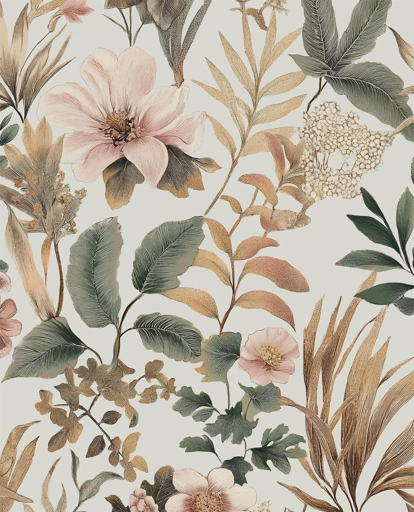 Vintage Floral Peel and Stick Wallpaper Pink Green Gold Botanical Contact Paper Vinyl Self Adhesive Removable Retro Leaf Wall Mural for Living Room Walls Cabinet Dresser Table Decor 17.5" x 118"