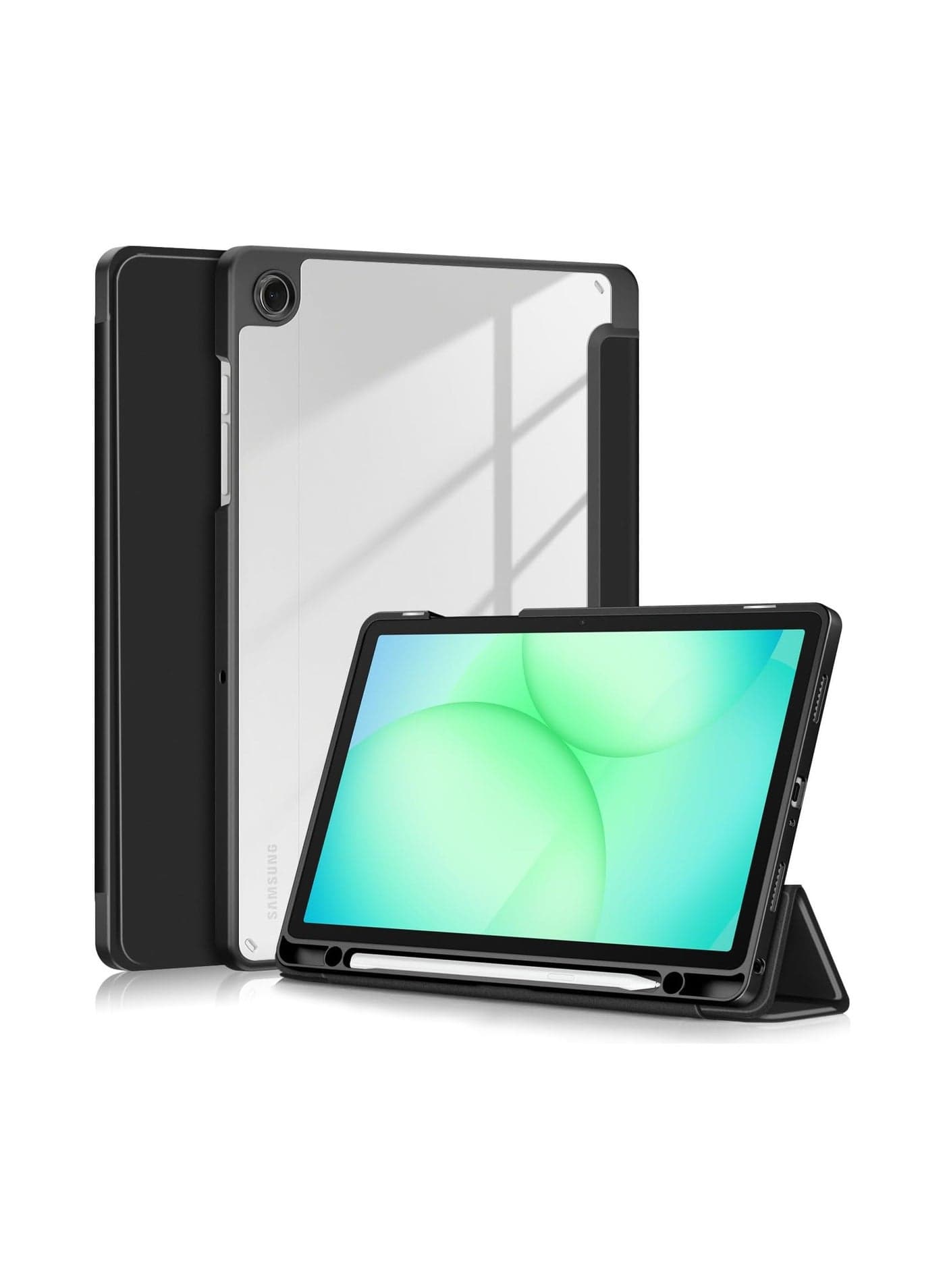 Compatible with Samsung Galaxy Tab A11 Plus/Tab A11+ 5G 11-inch 2025 model case, shockproof protective cover, transparent back shell, auto-wake/sleep feature.