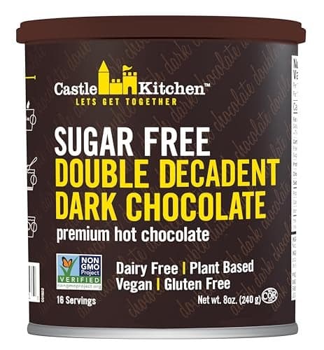 Castle Kitchen Sugar Free Double Decadent Dark Hot Chocolate - Premium Plant Based, Dairy Free, Gluten-Free Vegan Hot Coca Mix - Just Add Water - 14 oz Can