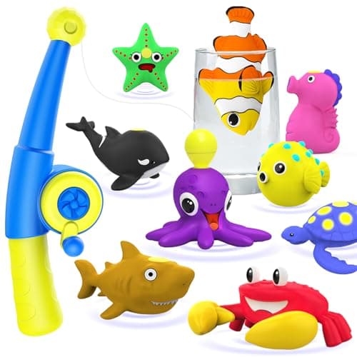Color Changing No Hole Magnetic Fishing Bath Toys for Kids Toddlers Baby Color Change Water Table Toys Sea Creatures with Fishing Rod 10 Packs