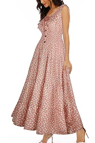 OSTOO Women's 2025 Summer Boho Floral Print Tiered Casual Flowy Long Maxi Dress(Pink,M)