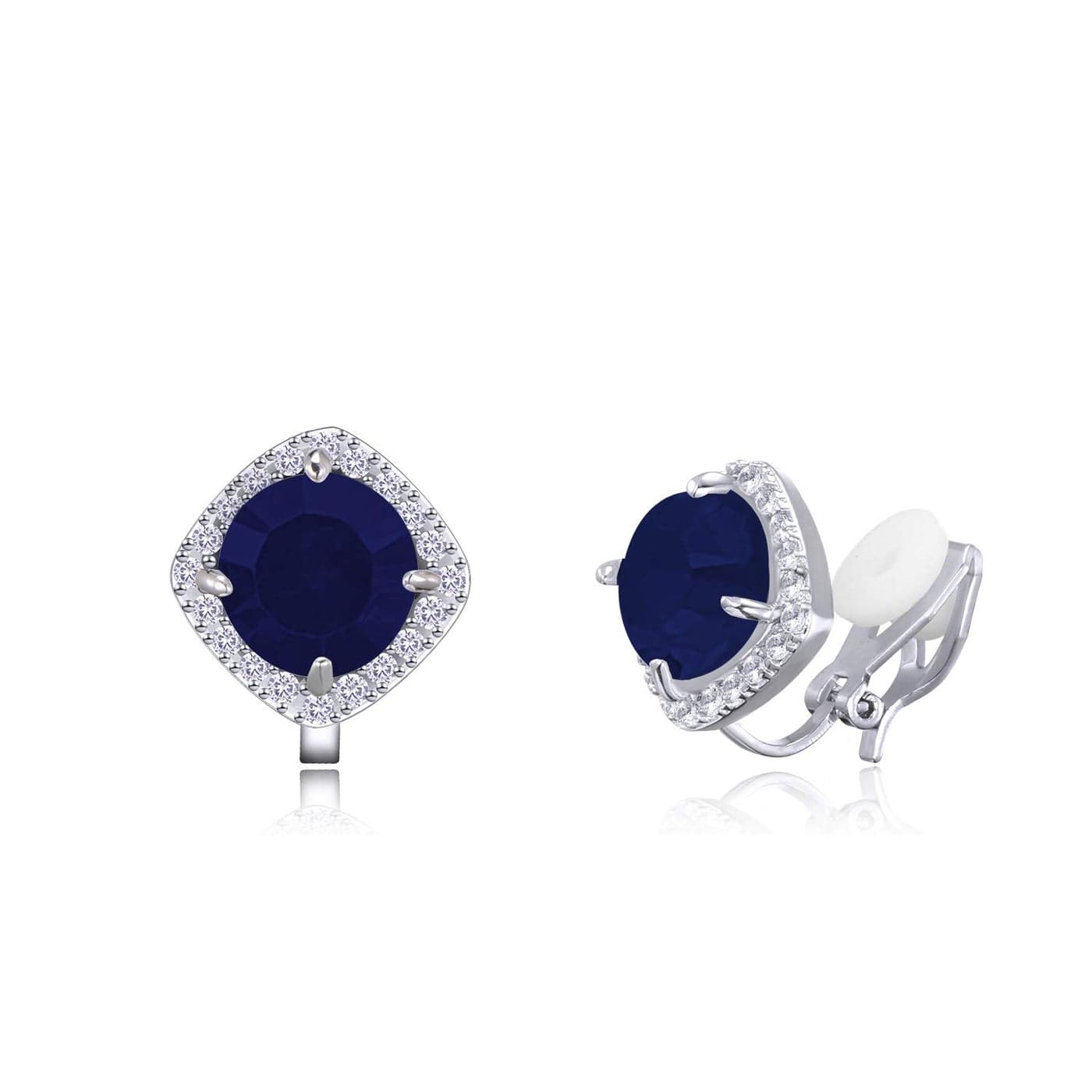 YOQUCOL 7MM Dark Blue Cubic Zirconia Crystal Clip On Square Non Pierced Stud Earrings For Women