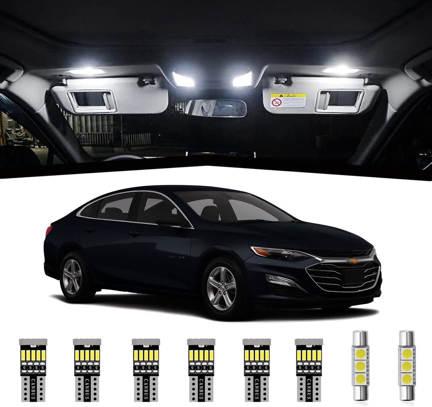 AWALITED 12pcs Chevy Malibu Interior LED Lights Kit Super Bright LED Map Dome Light Bulbs Replacement for 2013 2014 2015 2016 2017 2018 2019 2020 Chevrolet Chevy Malibu all models